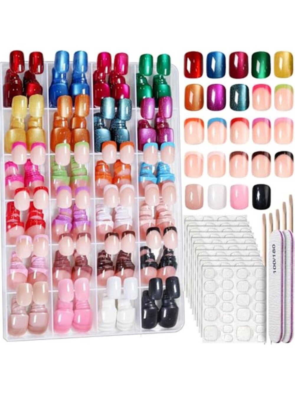 FANDAMEI Press on Nails Short, 24 Colors 576PCS Press on Nails for Women, Cat